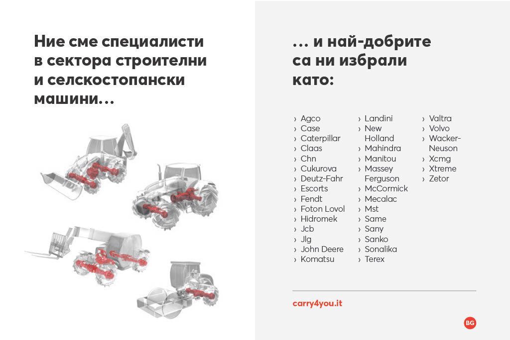 Марки машини с мостове и трансмисии Carraro